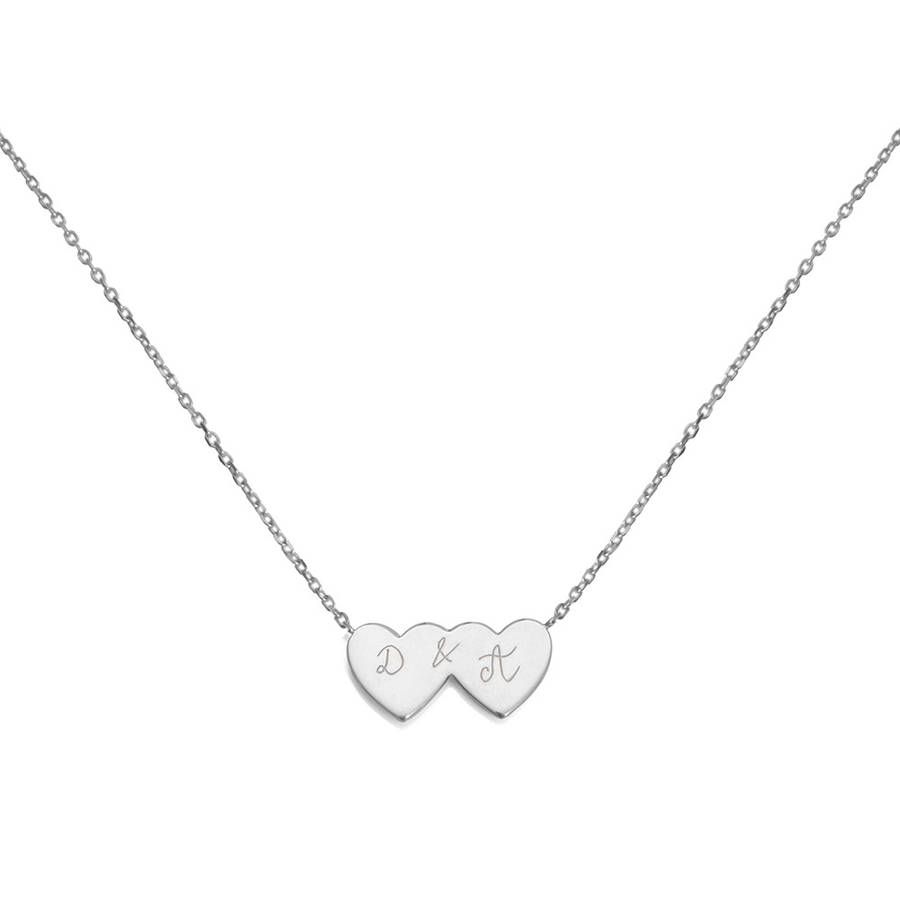 personalised double heart chain necklace by merci maman