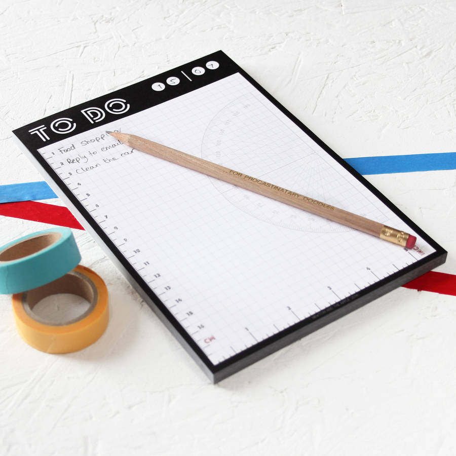 to do list memo pad with integrated rulers by newton and the apple