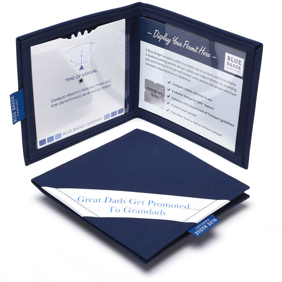personalised blue badge parking permit navy wallet by blue badge co