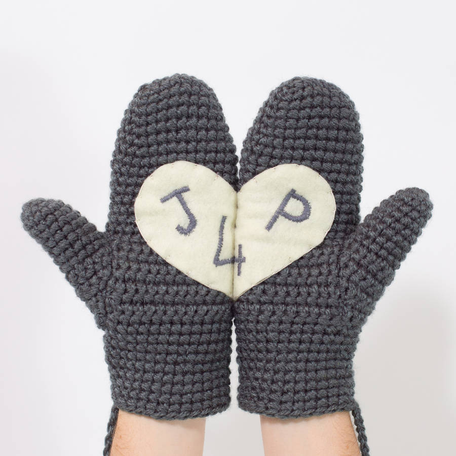 personalised love heart mittens by eka