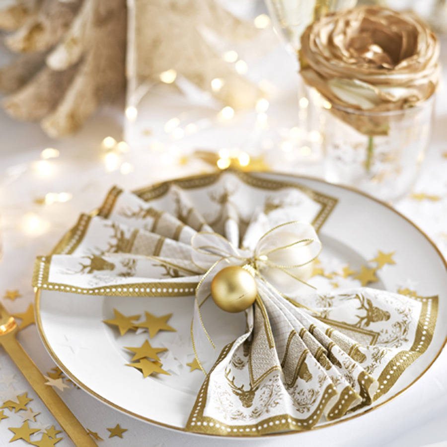 christmas gold stag napkins by postbox party