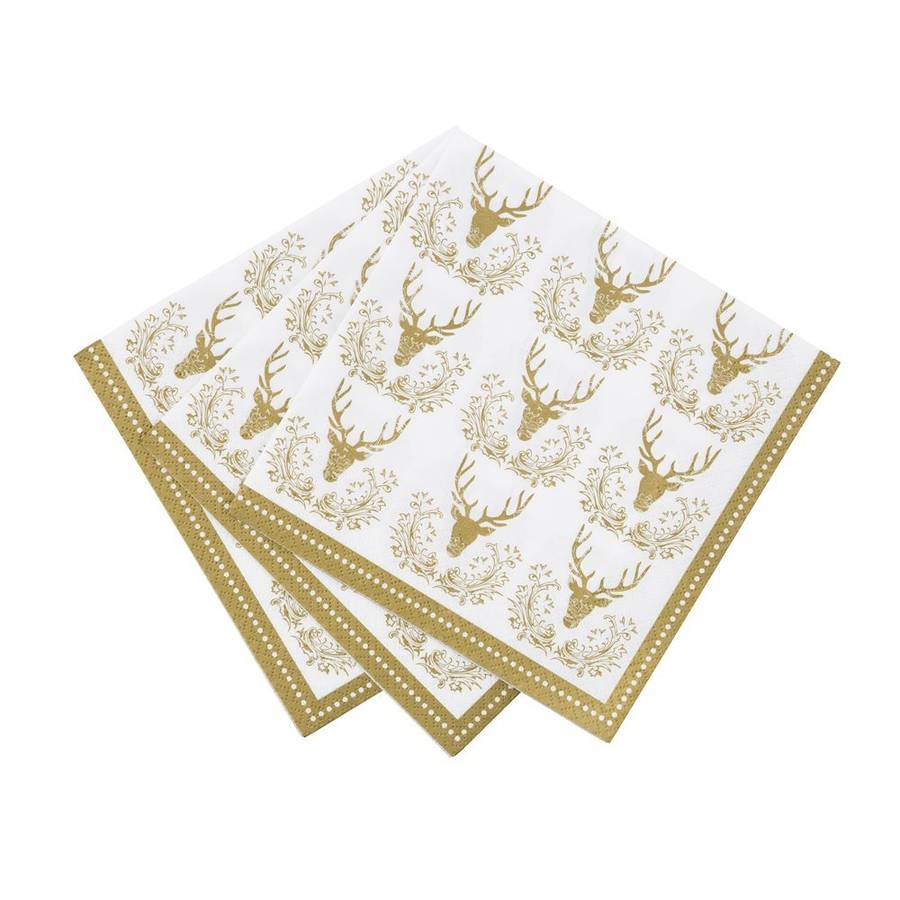 christmas gold stag napkins by postbox party
