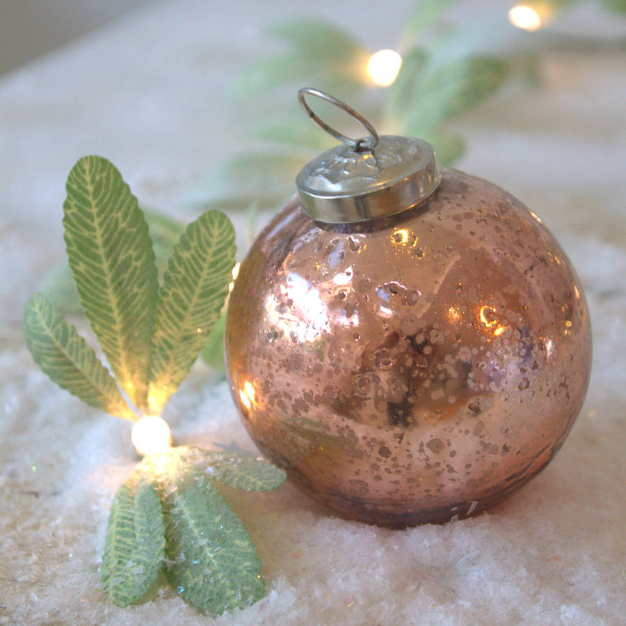 set of three copper glass christmas tree baubles by ella james