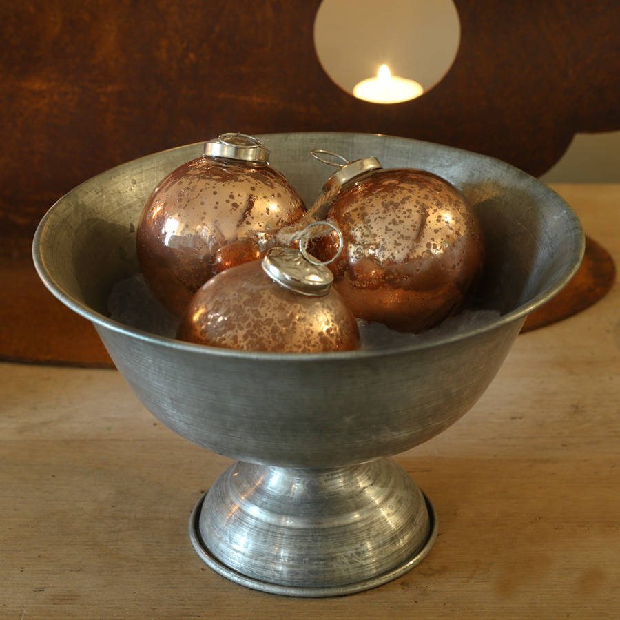 set of three copper glass christmas tree baubles by ella james