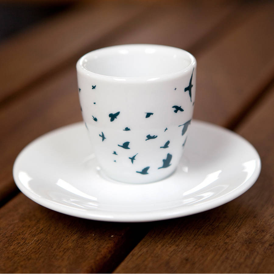 navy birds espresso cup and saucer gift set by kate moby