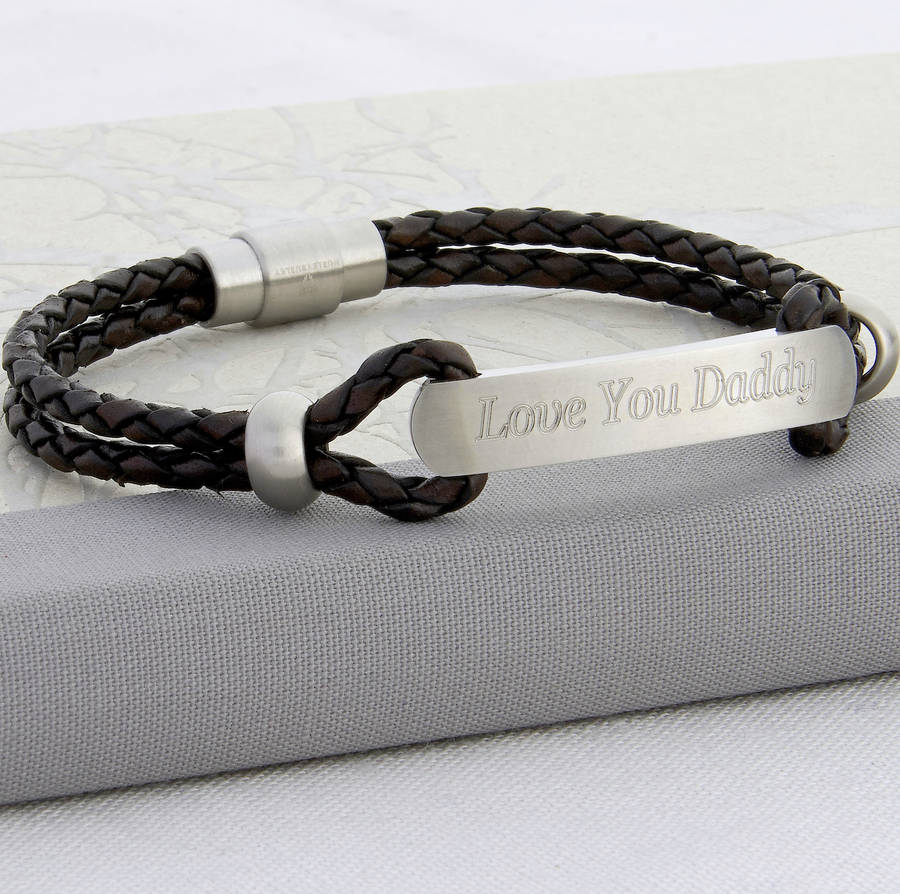 men's personalised plaited leather id bracelet by hurleyburley man