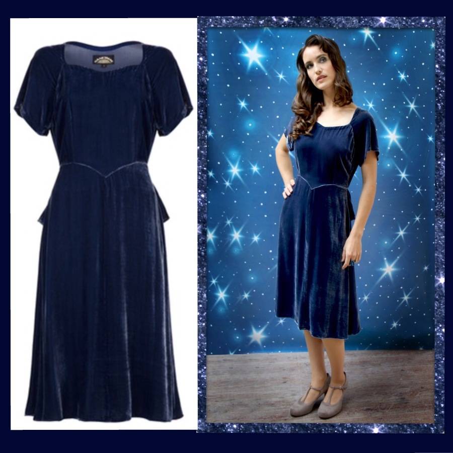 isabella dress in celeste blue silk velvet by nancy mac