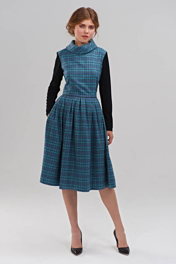 betsy blue checkered dress with jersey sleeves by mrs pomeranz ...