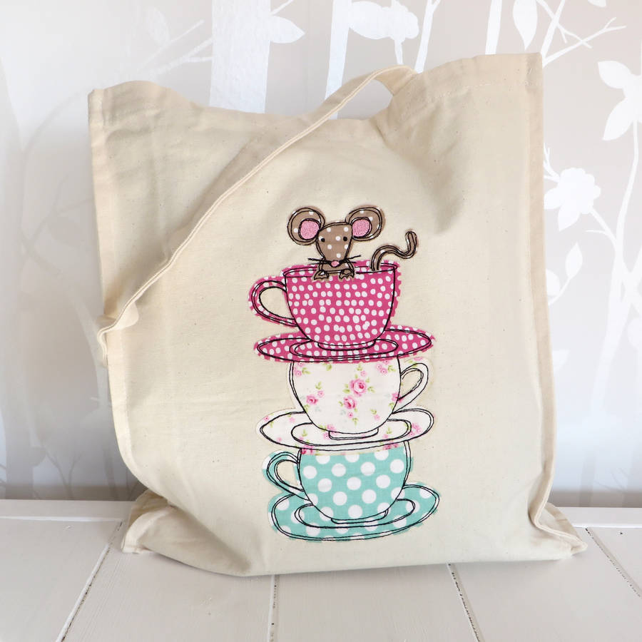 teacup mouse canvas shopper bag by delly doodles