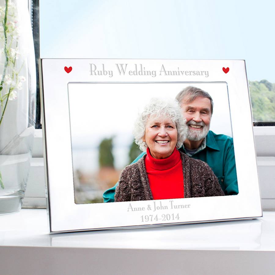 ruby wedding anniversary photo frame by chalk and cheese