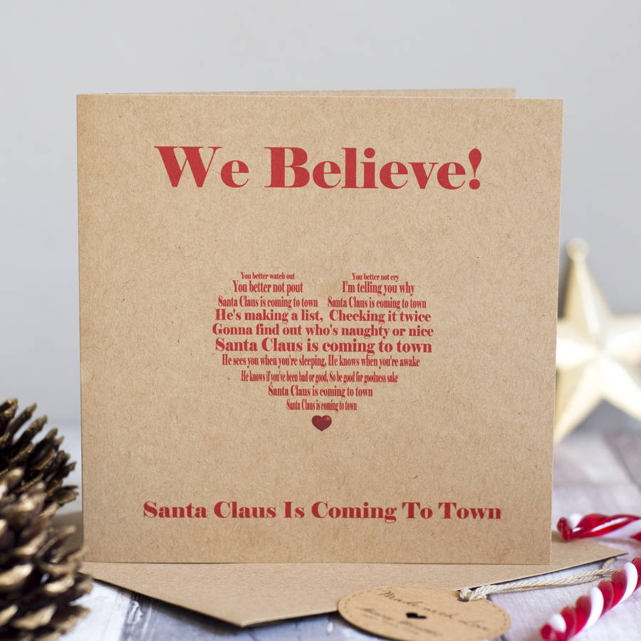 'we believe' christmas card and personalised decoration by memory