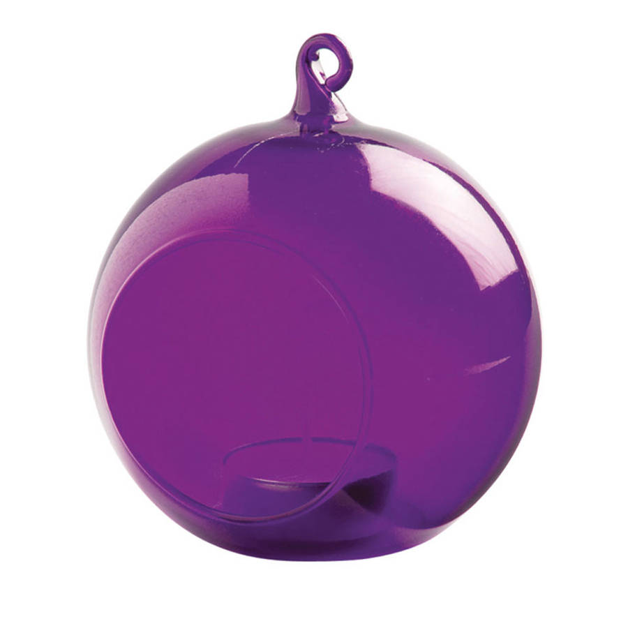 glass bauble hanging tealight holder / purple by garden selections