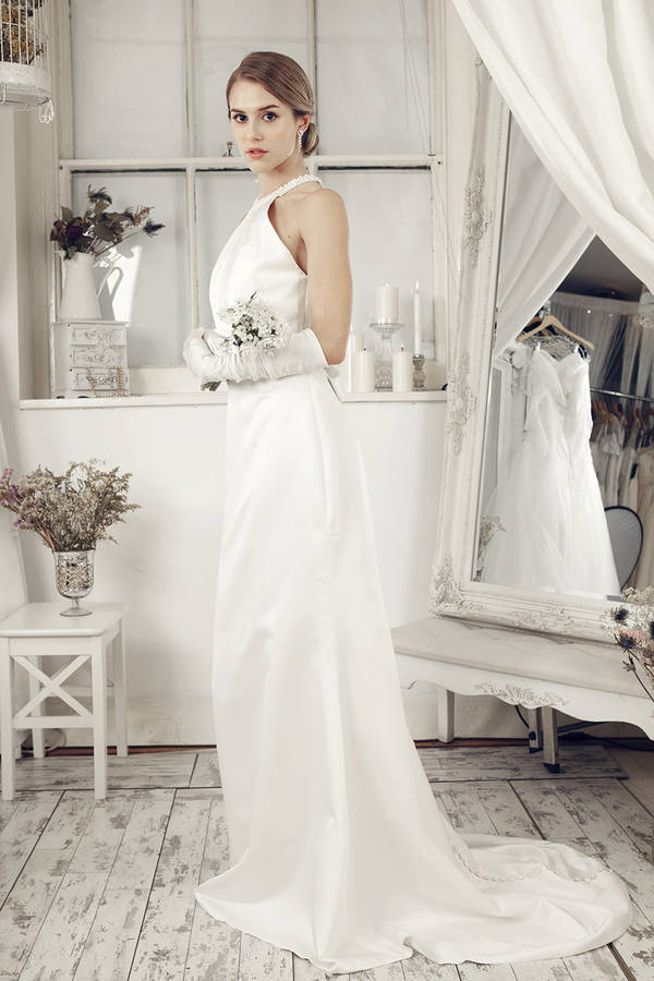 Satin Halter Ivory Bridal Dress By Elliot Claire London