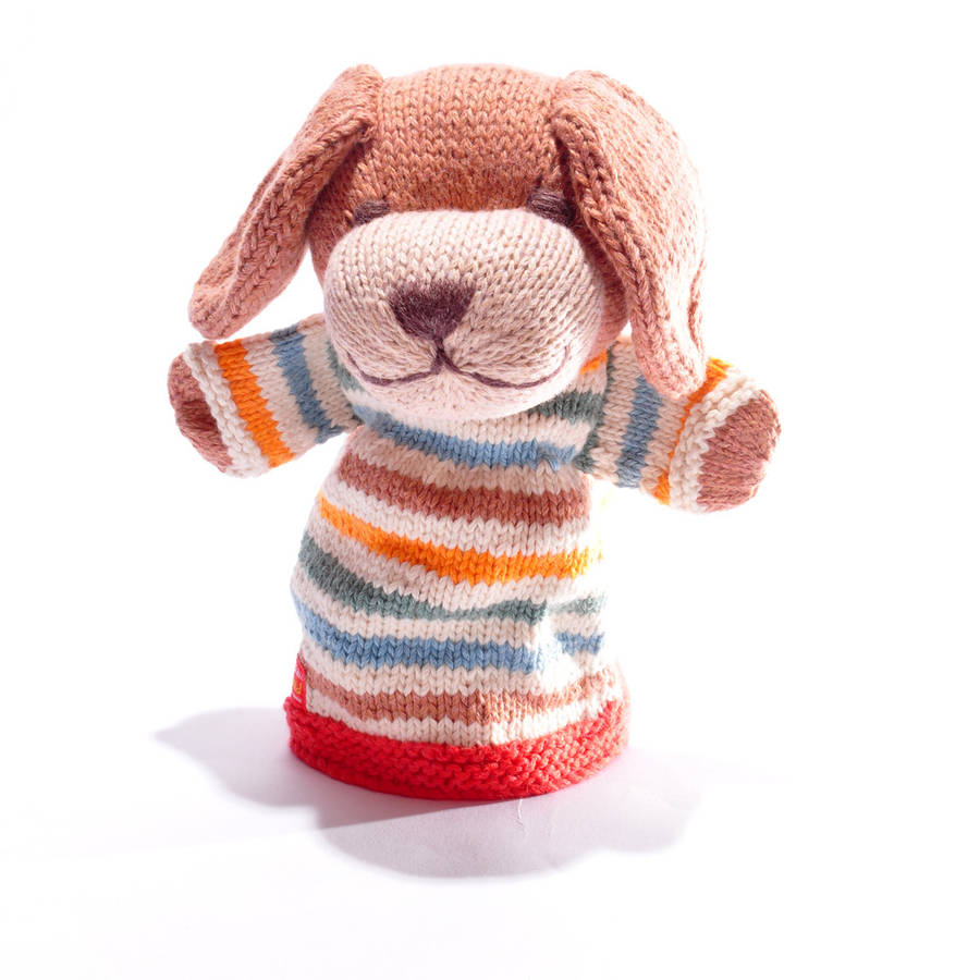 stripy dog hand puppet in organic cotton by chunkichilli