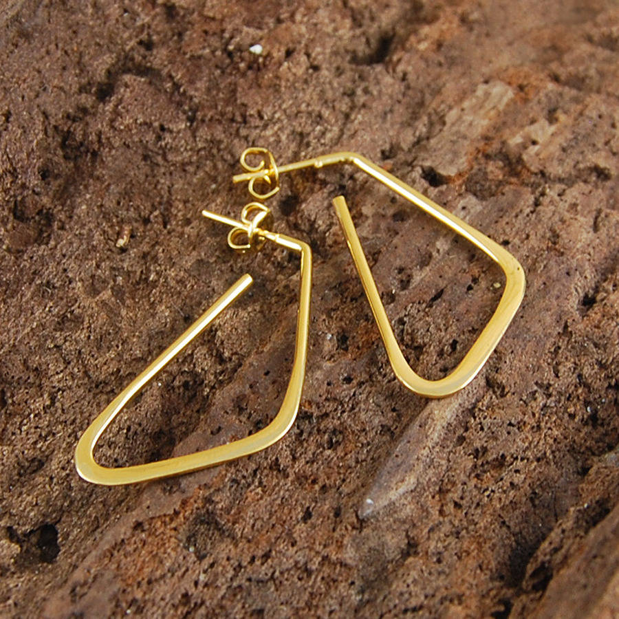 geometric triangular hoop gold earrings by embers gemstone jewellery