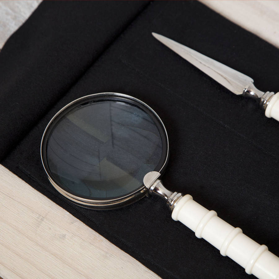 bone magnifying glass and letter opener set with pouch by red berry