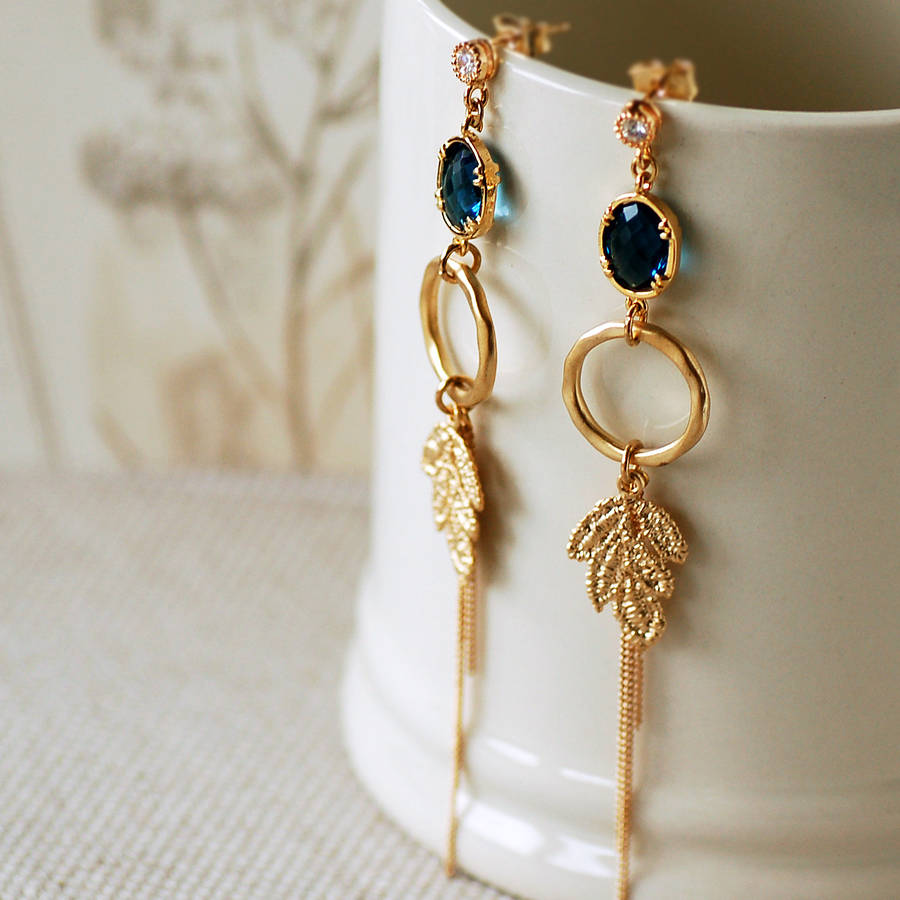 embroidered leaf drop earrings by highland angel