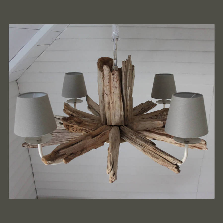round driftwood four light chandelier by cowshed interiors