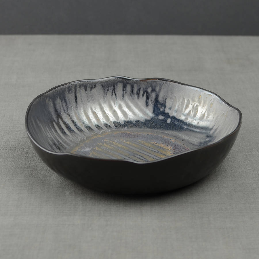 metallic glaze ceramic serving bowl by nom living