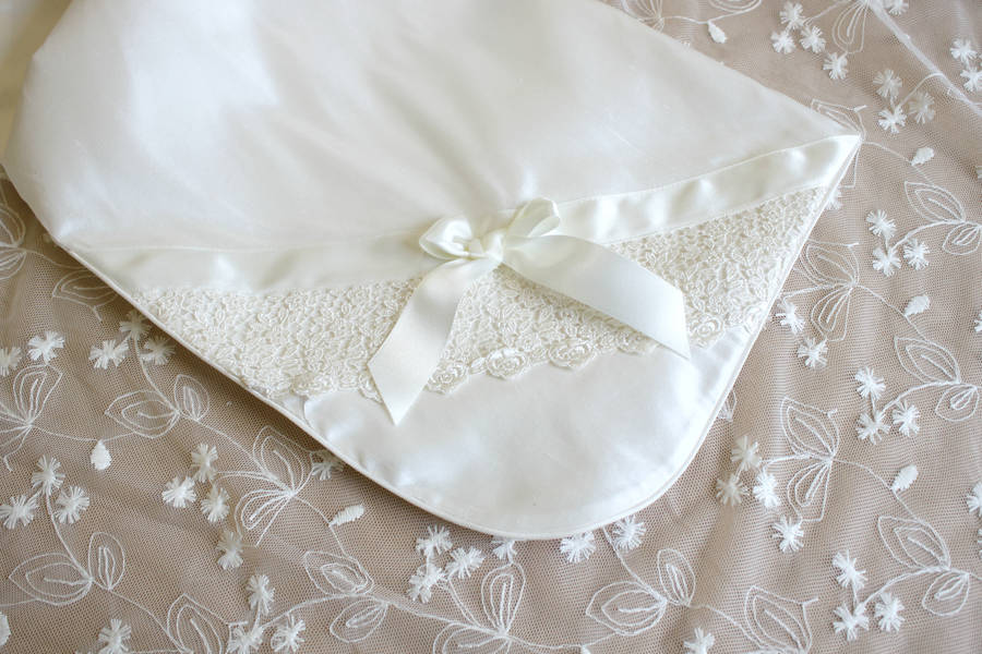 silk and lace christening shawl 'olivia' by adore baby