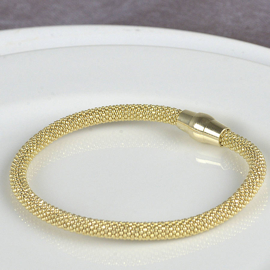 Gold Plated Mesh Bracelet With Magnetic Clasp By Tales From The Earth 6190