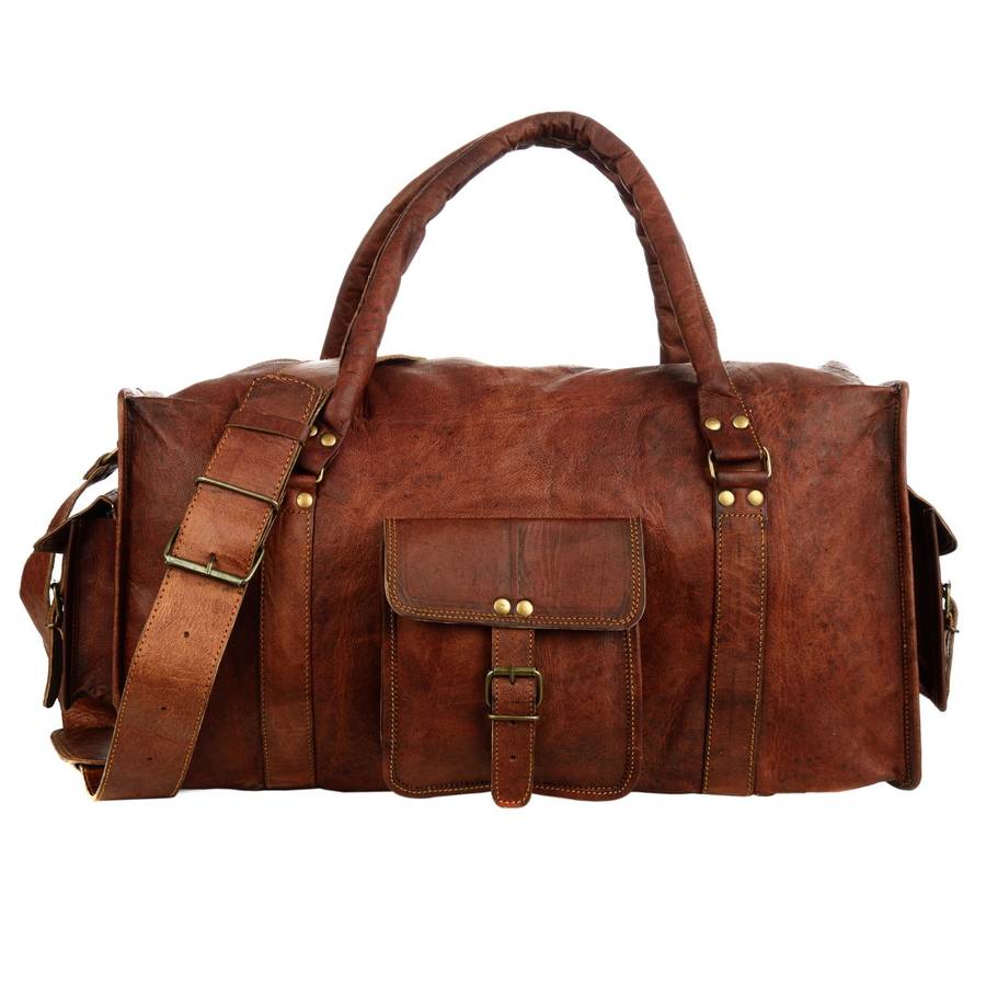 large brown leather holdall