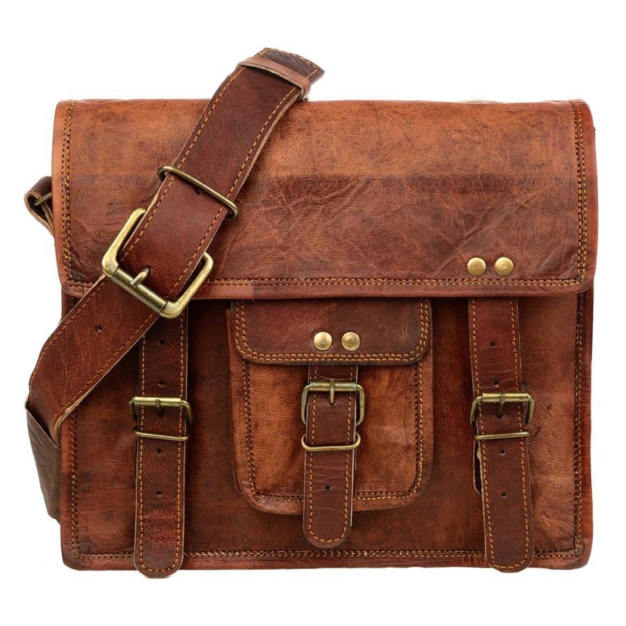 vintage style brown leather satchel by paper high