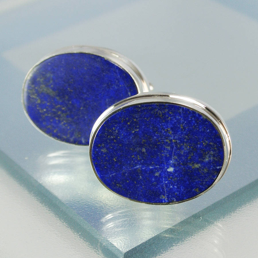 lapis lazuli sterling silver cufflinks by gilbert and skeggs
