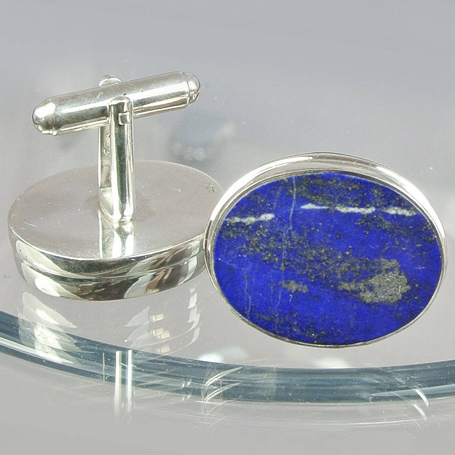 lapis lazuli sterling silver cufflinks by gilbert and skeggs