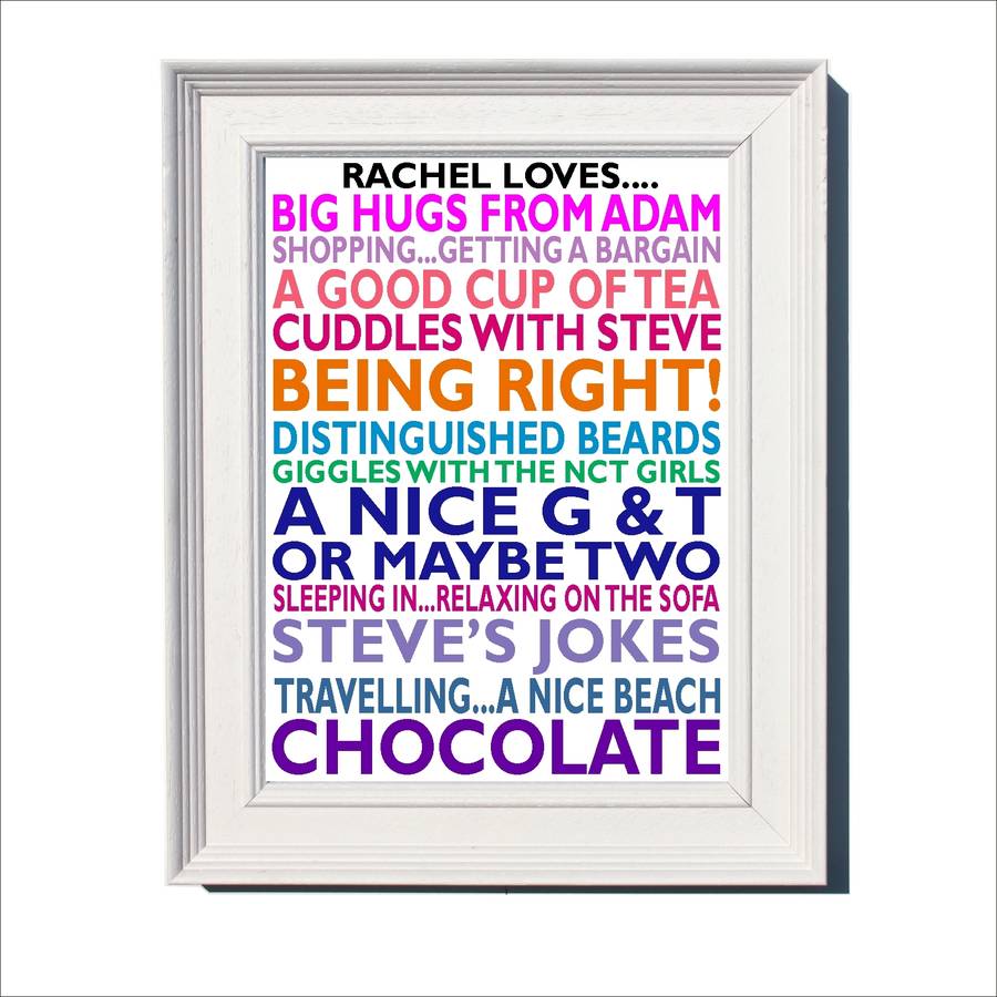 personalised 'favourite things' framed print by rael & pappie