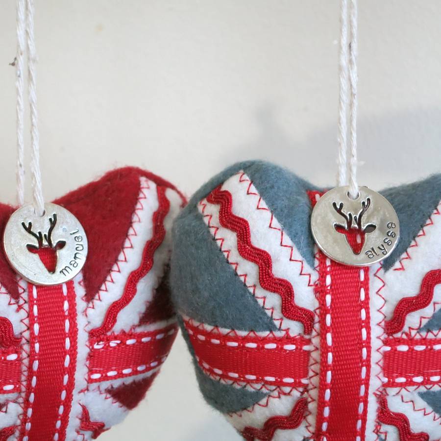 two personalised union jack christmas decorations by two personalised union jack christmas decorations by