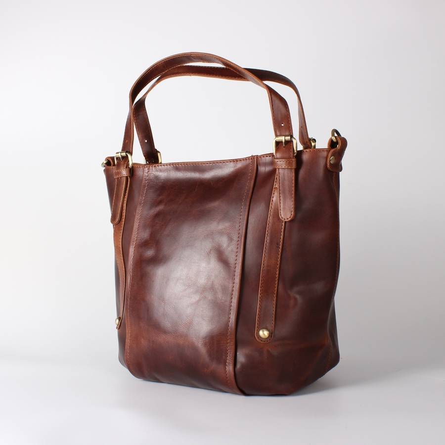 leather handbag bucket tote bag, vintage brown by the leather store | www.neverfullmm.com