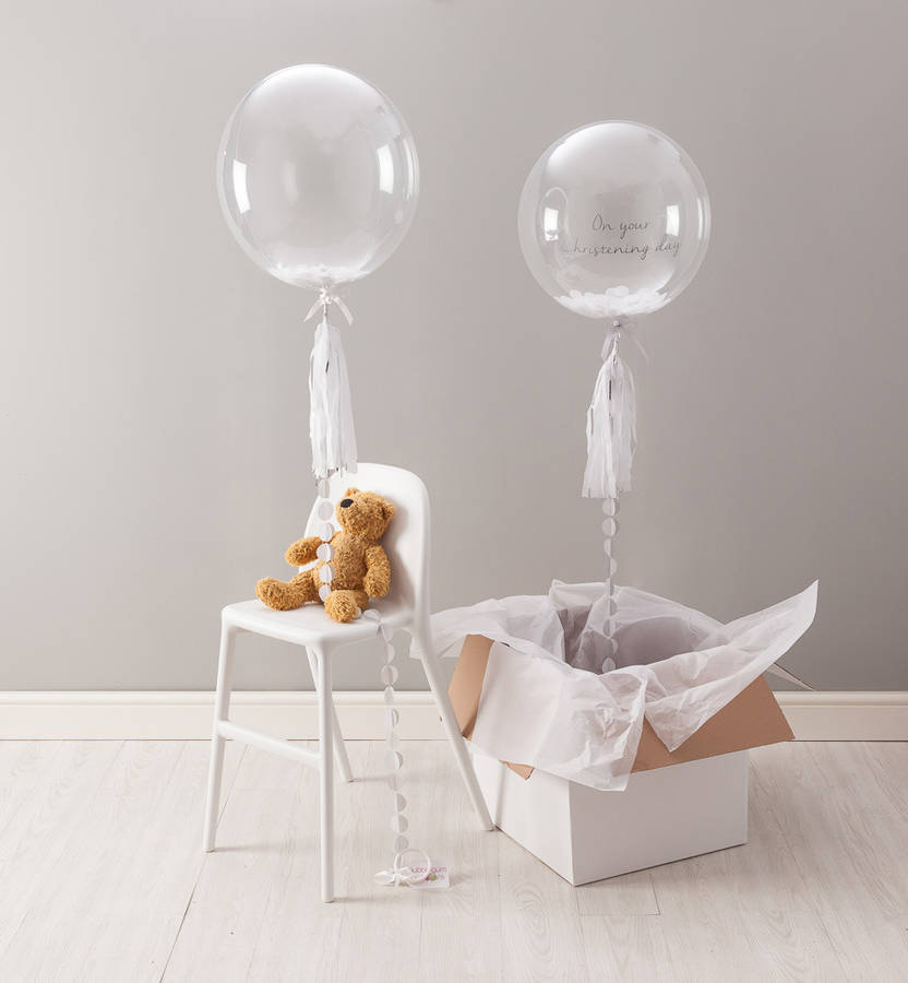 christening confetti balloon by bubblegum balloons