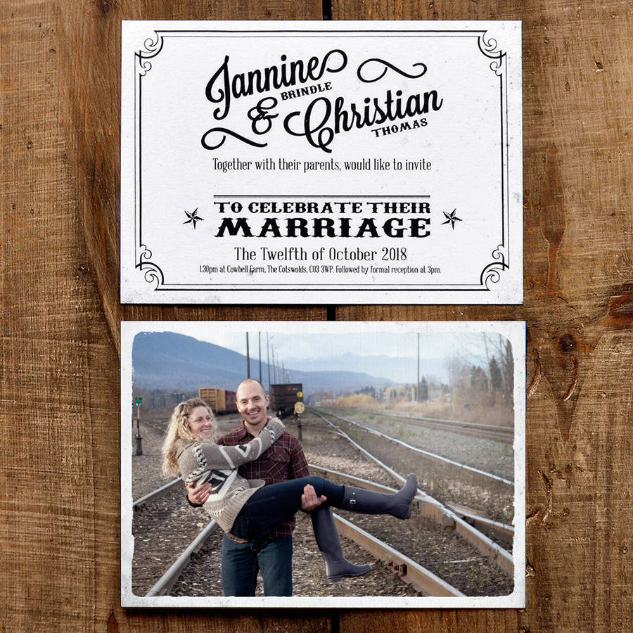 vintage photo postcard wedding invitation by feel good