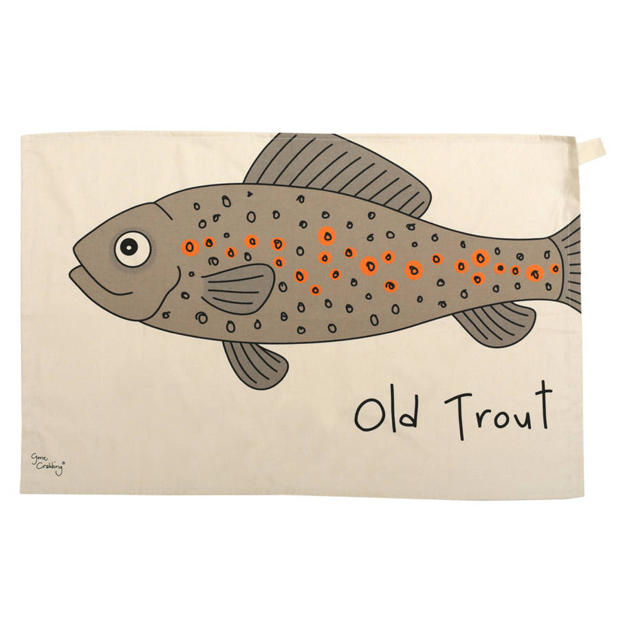old trout tea towel by gone crabbing limited