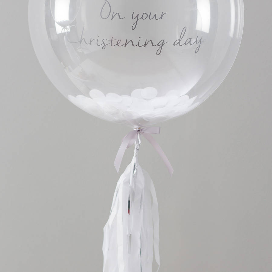 christening confetti balloon by bubblegum balloons