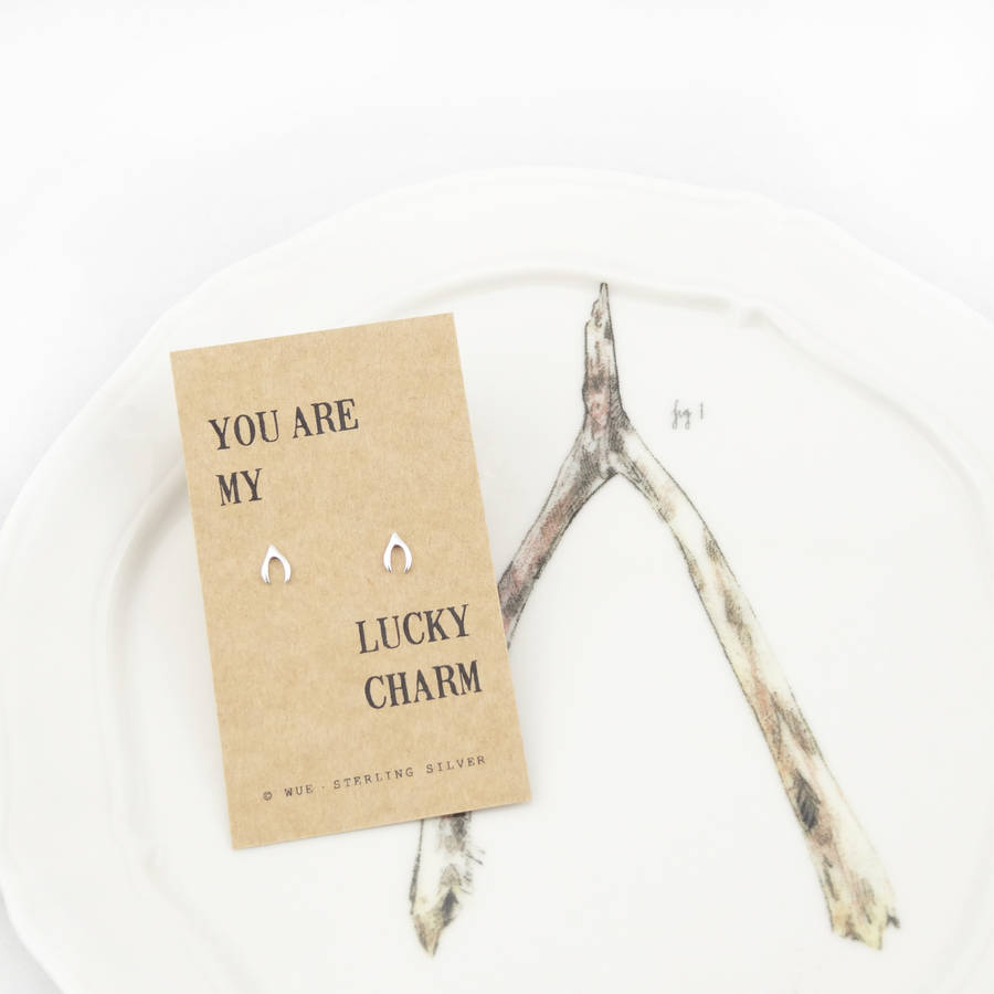 lucky charm wishbone earrings by wue