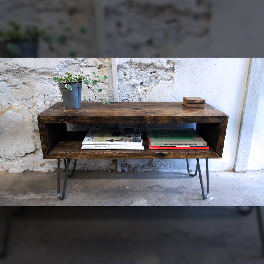 scaffold tv unit with hairpin legs by revive joinery