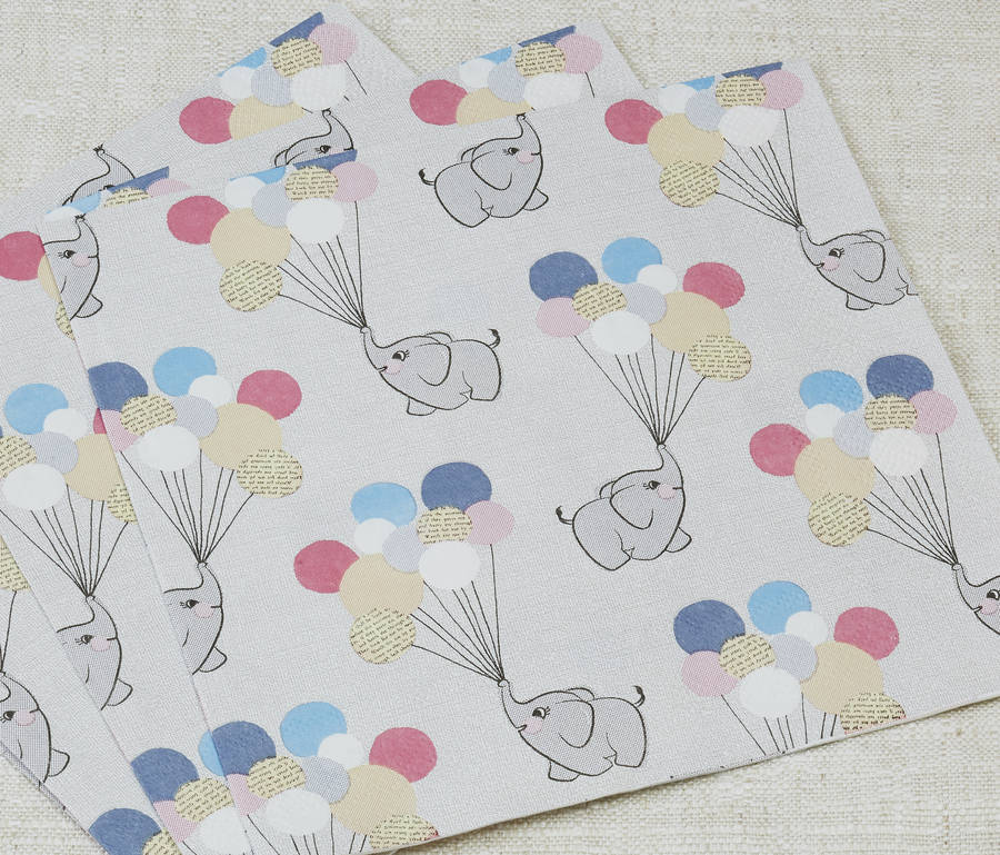 vintage theme baby elephant party paper napkins by ginger ray