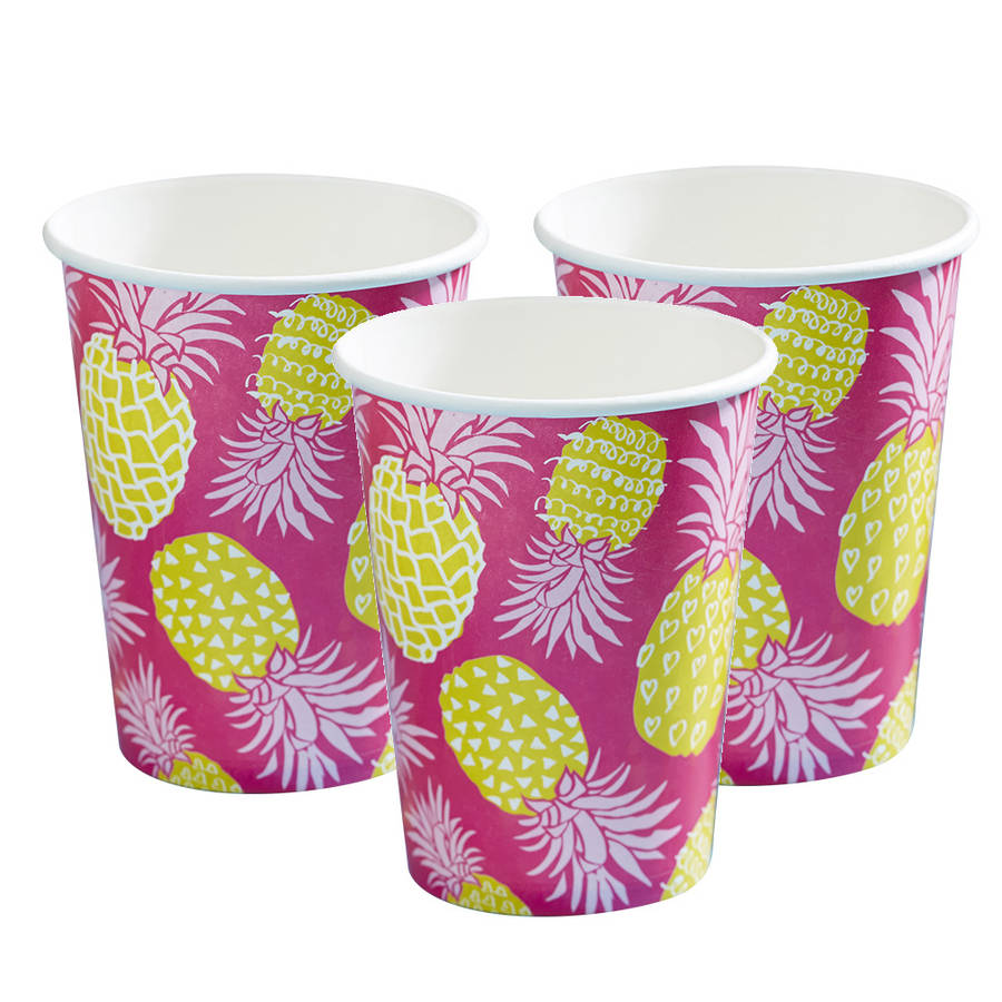 hot pink and pineapple summer party paper cups by ginger ray