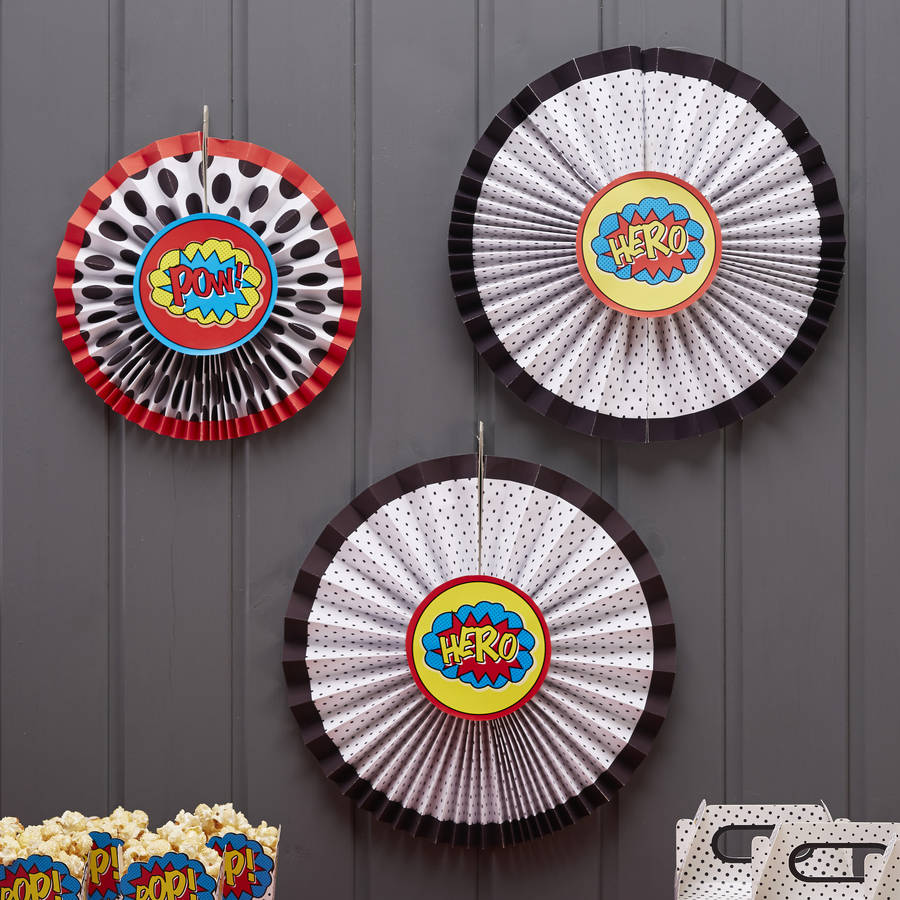 comic superhero party hanging pinwheel decorations by ginger ray