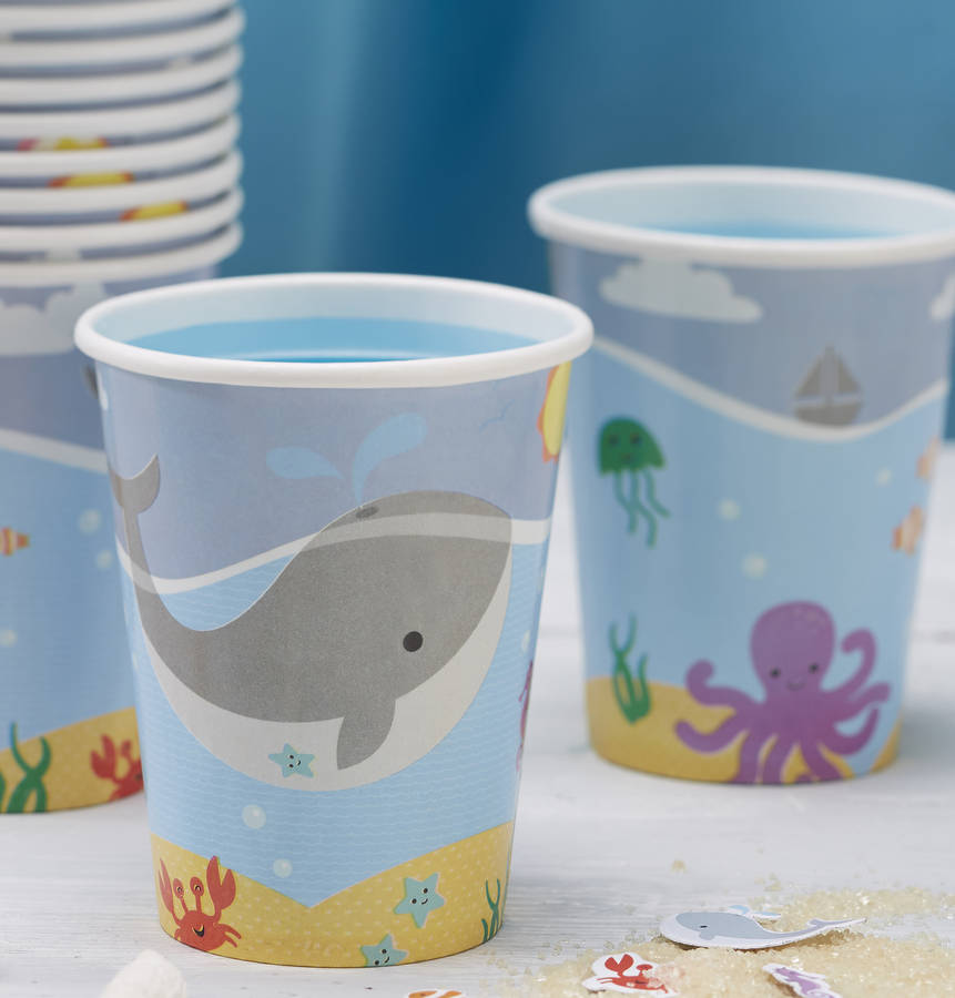 sea themed whale party paper cups by ginger ray