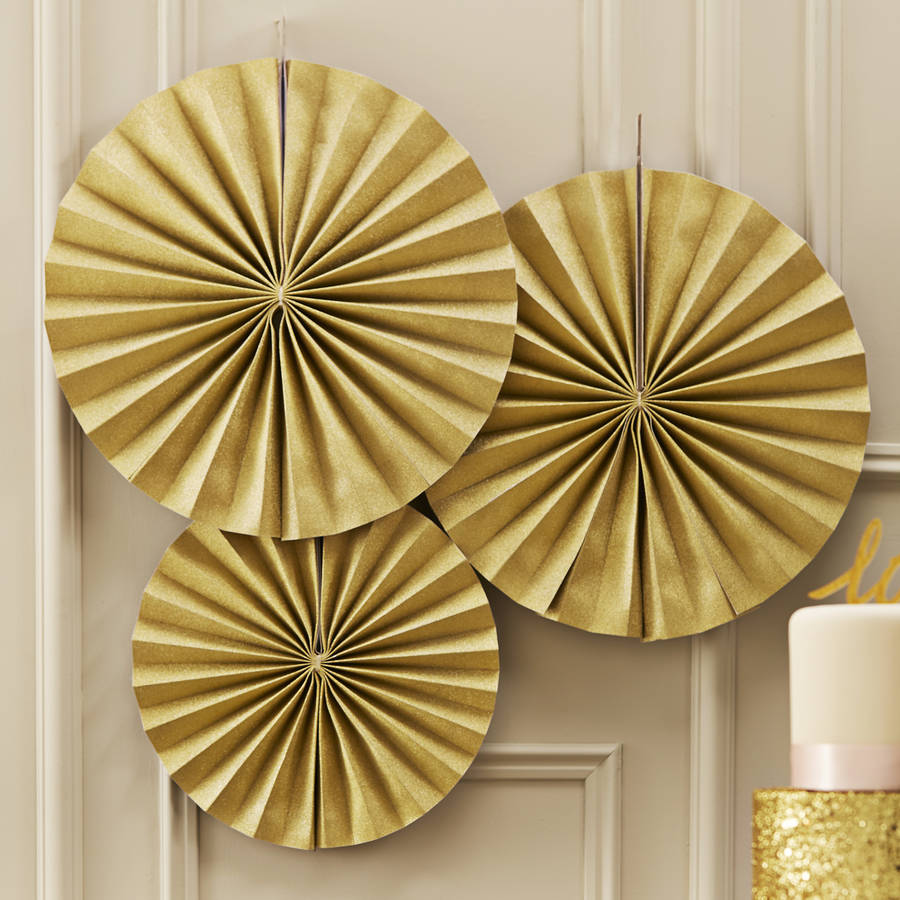 gold sparkling circle fan decorations by ginger ray