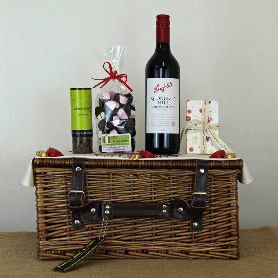 australian red wine and chocolate hamper by jones and jones of berwick