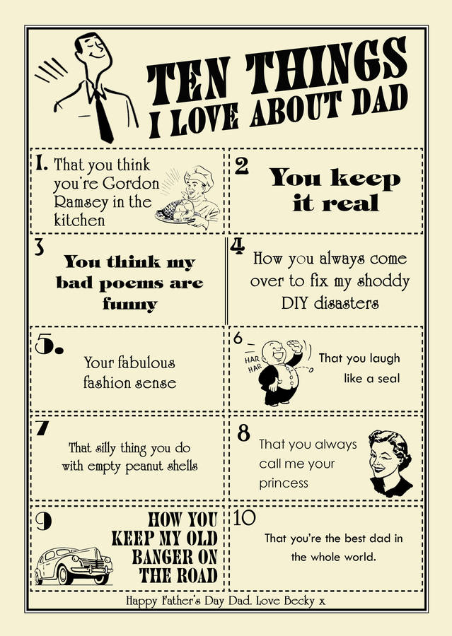 ten things i love about dad, personalised print by tea one sugar