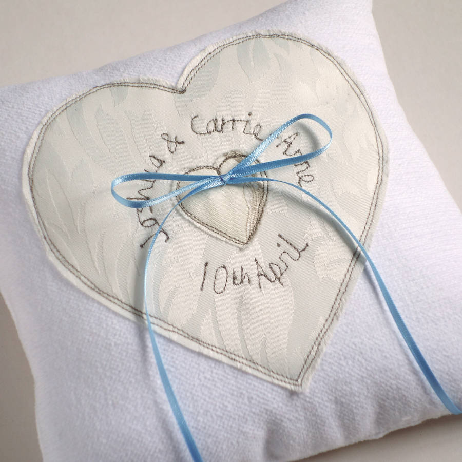 personalised wedding ring cushion by milly and pip
