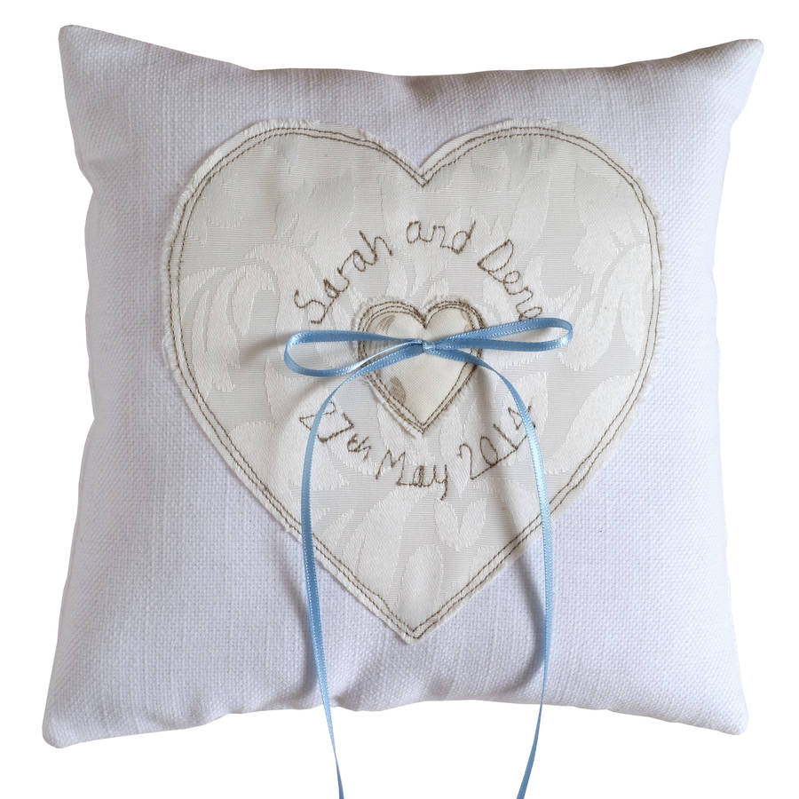 personalised wedding ring cushion by milly and pip