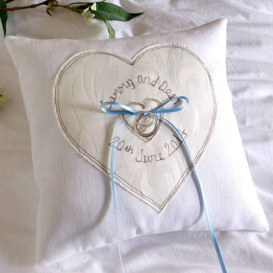 personalised wedding ring cushion by milly and pip