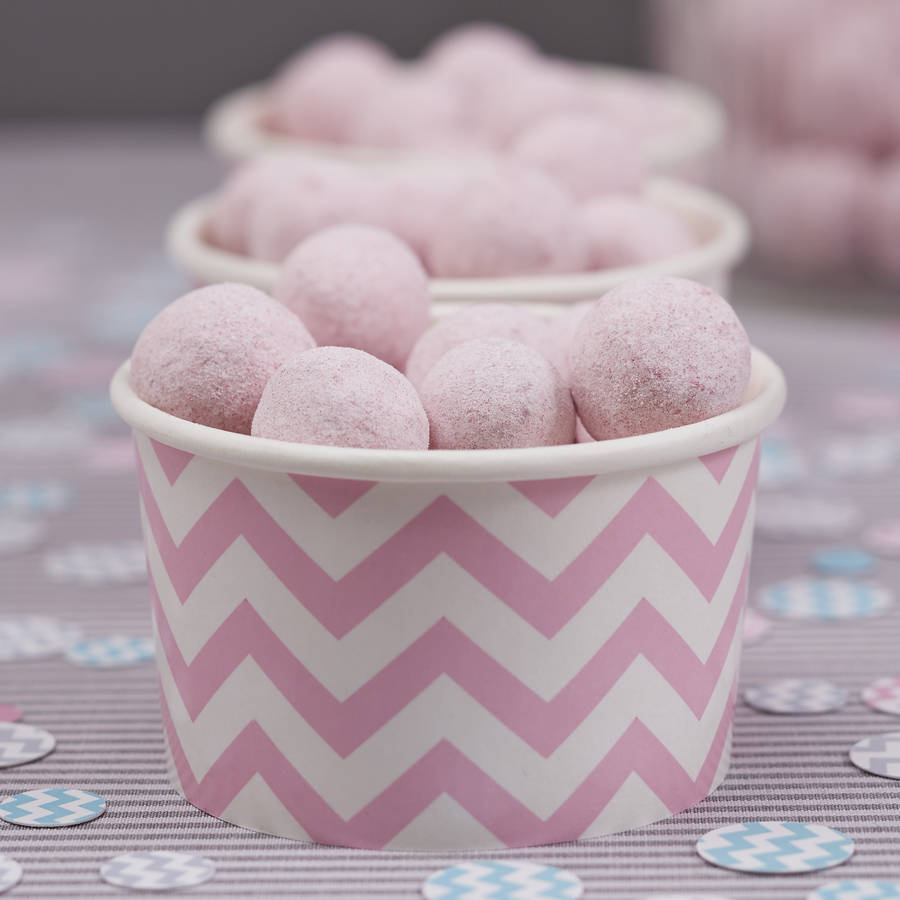 pastel pink chevron treat / ice cream party tubs by ginger ray