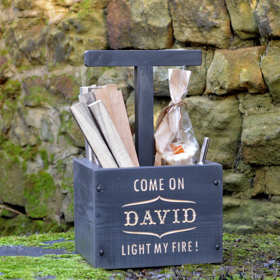fun engraved personalised kindling box by winning works